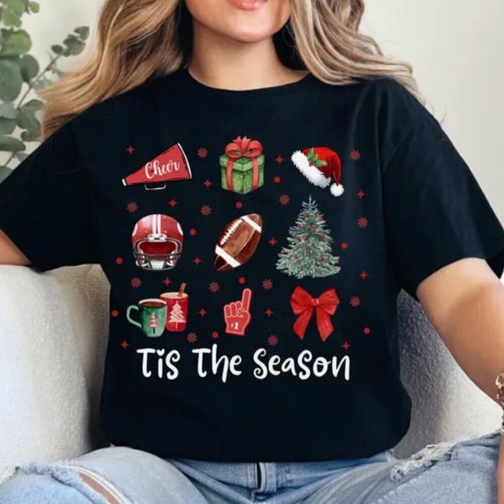 Tis The Season Football Christmas Graphic Unisex Holiday T-Shirt
